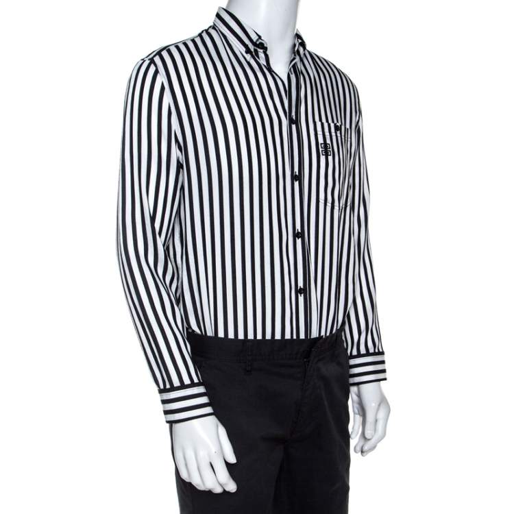 Pre Owned Givenchy Monochrome Striped Print Silk Blend Button Front Shirt M