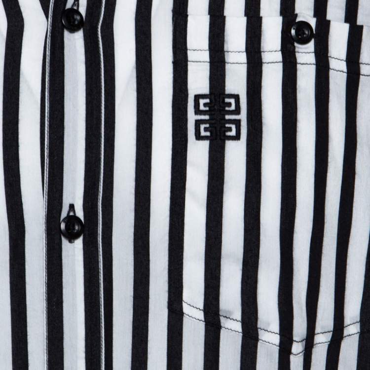 Pre Owned Givenchy Monochrome Striped Print Silk Blend Button Front Shirt M