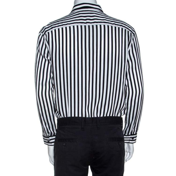 Pre Owned Givenchy Monochrome Striped Print Silk Blend Button Front Shirt M