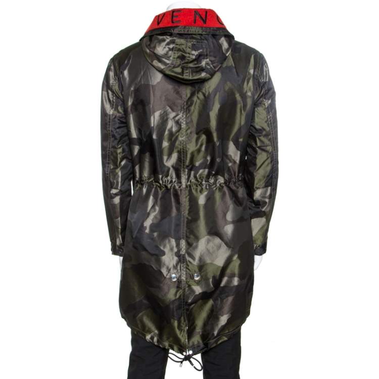 Pre Owned Givenchy Green Camouflage Print Technical Fabric Hooded Parka M