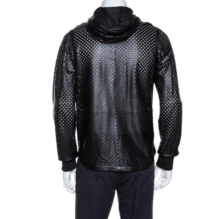 Pre Owned Givenchy Black Laser Cut Leather Hooded Jacket XS