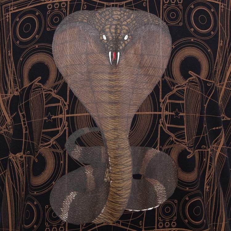 Pre Owned Givenchy Black Cotton Cobra Print Round Neck T Shirt XS