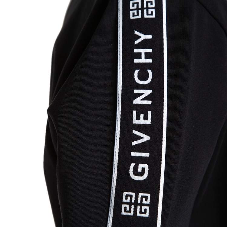 Pre Owned Givenchy Black Cotton Logo Tape Sleeve Detail Crew Neck T Shirt L 