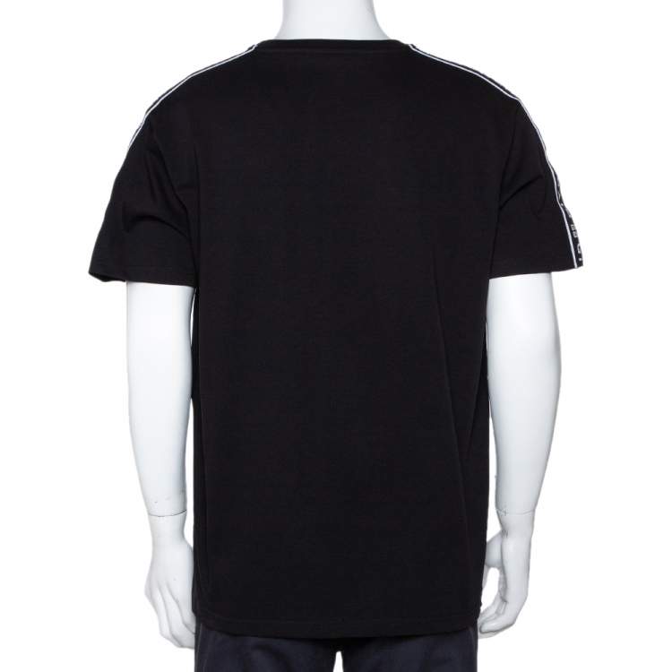 Pre Owned Givenchy Black Cotton Logo Tape Sleeve Detail Crew Neck T Shirt L 
