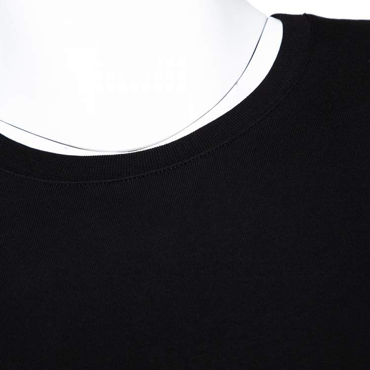 Pre Owned Givenchy Black Cotton Logo Tape Sleeve Detail Crew Neck T Shirt L 