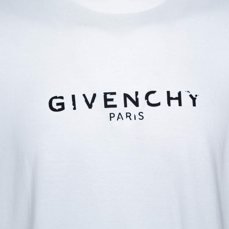 مملوكة مسبقًا Givenchy White Logo Print Cotton Paris Vintage Oversized T-Shirt S