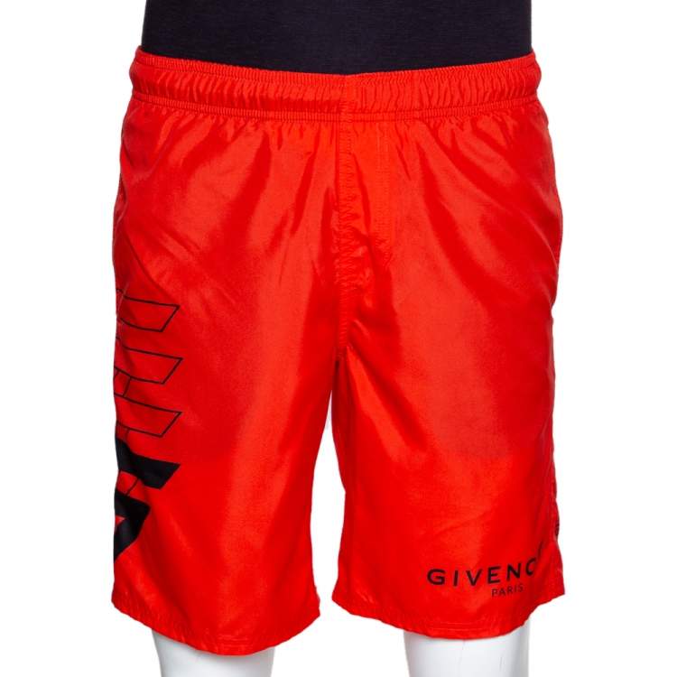 Pre Owned Givenchy Neon Orange Synthetic Logo Printed Track Shorts M