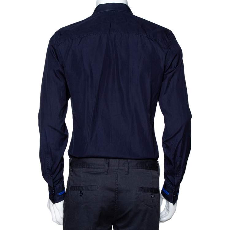 Pre Owned Givenchy Navy Blue Cotton Zipper Cuff Detail Long Sleeve Shirt M