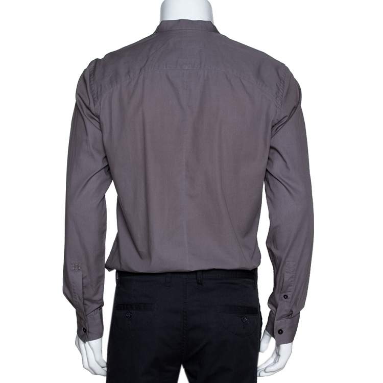 Pre Owned Givenchy Taupe Cotton Long Sleeve Mandarin Collar Shirt L