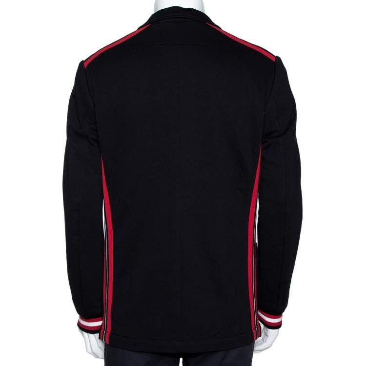 Pre Owned Givenchy Black Cotton Knit Striped Trim Two Buttoned Blazer L