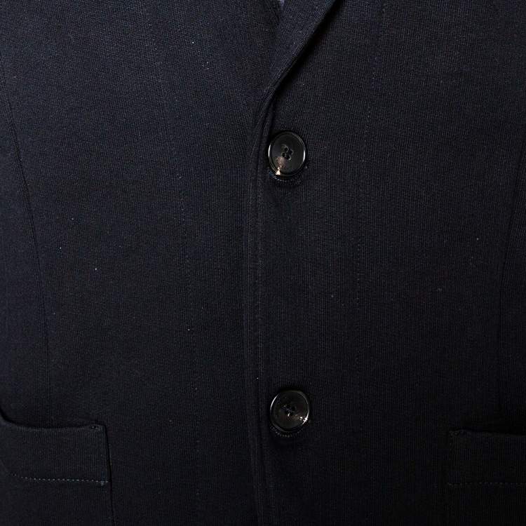 Pre Owned Givenchy Black Cotton Knit Striped Trim Two Buttoned Blazer L