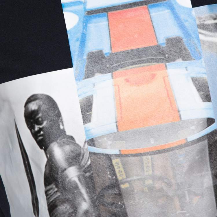 Pre Owned Givenchy Black Mix Print Cotton Crew Neck T-Shirt M