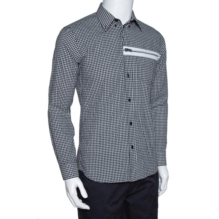 مملوكة مسبقًا Givenchy Monochrome Gingham Check Cotton Zip Detail Shirt S