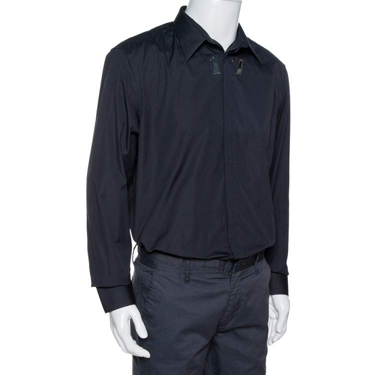 Pre Owned Givenchy Black Cotton '17' Plaque Detail Long Sleeve Shirt XL