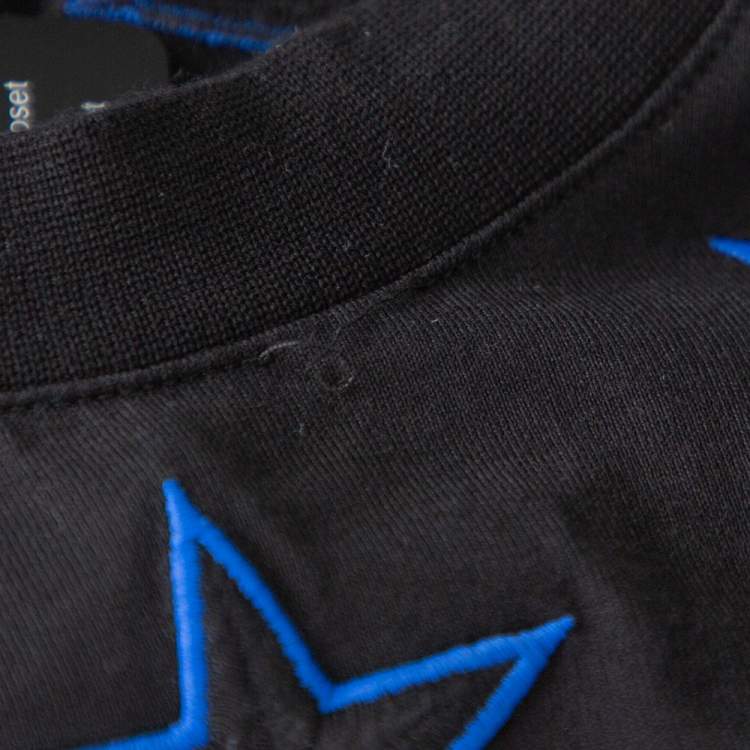 Pre Owned Givenchy Black & Blue Cotton Star Embroidered Crew Neck T Shirt S