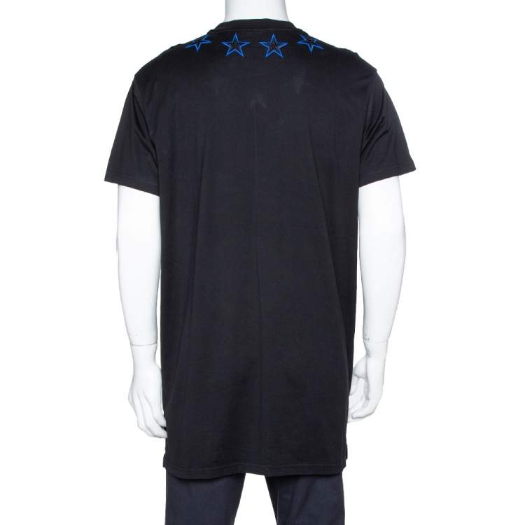Pre Owned Givenchy Black & Blue Cotton Star Embroidered Crew Neck T Shirt S
