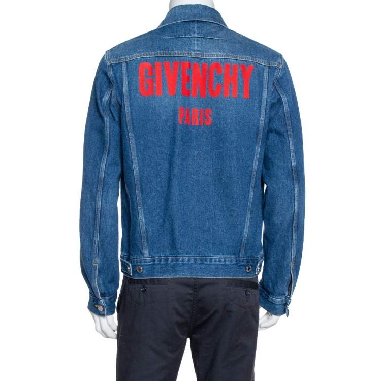 Pre Owned Givenchy Blue Logo Print Denim Button Front Jacket XL