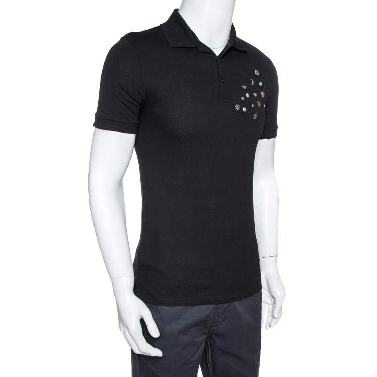 Pre Owned Givenchy Black Cotton Multi Symbols Detail Slim Fit Polo T-Shirt S