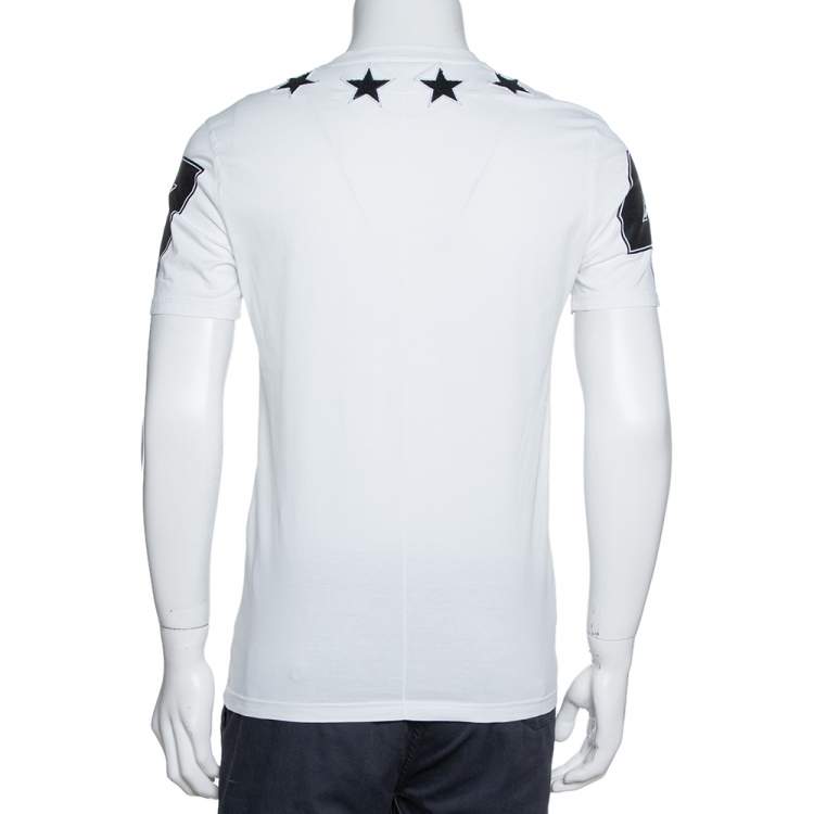 Pre Owned Givenchy White Cotton Star Appliqued '74' Cuban Fit T-Shirt S