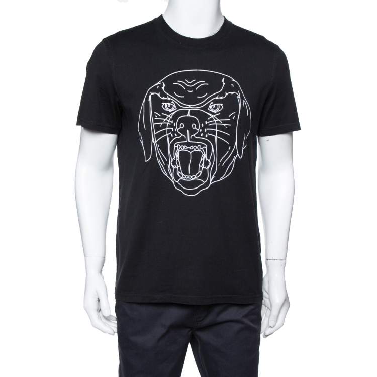 Pre Owned Givenchy Black Rottweiler Stencil Print Cotton Cuban Fit T-Shirt L