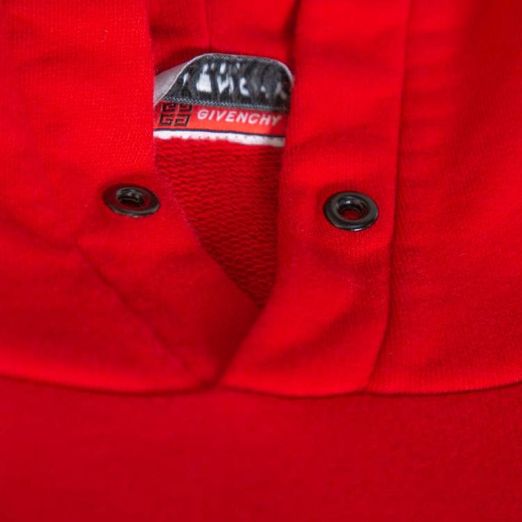 Pre Owned Givenchy Red Distressed Logo Print Cotton Hoodie XXL