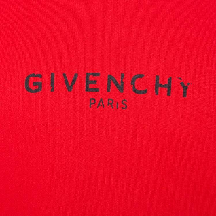 Pre Owned Givenchy Red Distressed Logo Print Cotton Hoodie XXL