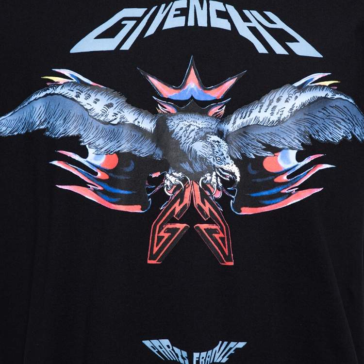 Pre Owned Givenchy Black Cotton Eagle Print Crew Neck T-Shirt XS