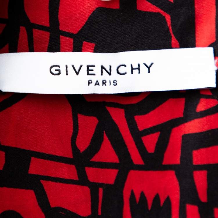 Pre Owned Givenchy Red Monster Print Cotton Hawaiian Shirt XL