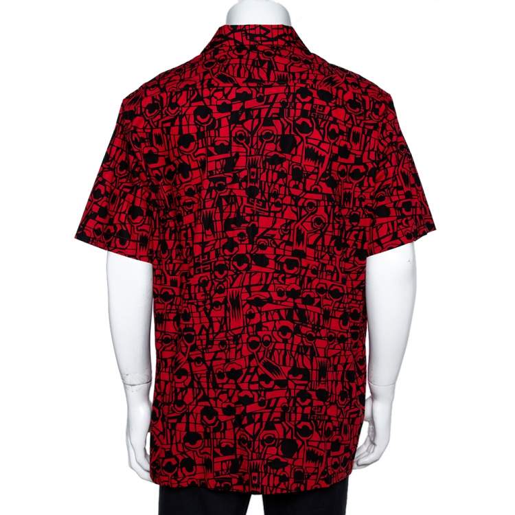 Pre Owned Givenchy Red Monster Print Cotton Hawaiian Shirt XL