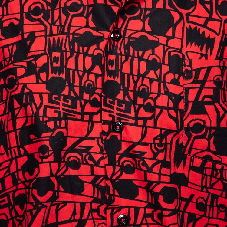 Pre Owned Givenchy Red Monster Print Cotton Hawaiian Shirt XL