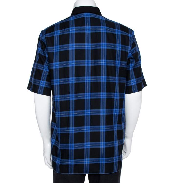 Pre Owned Givenchy Blue Checked Cotton Cuban Fit Button Down Shirt L