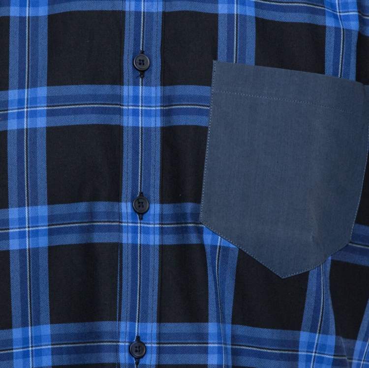 Pre Owned Givenchy Blue Checked Cotton Cuban Fit Button Down Shirt L