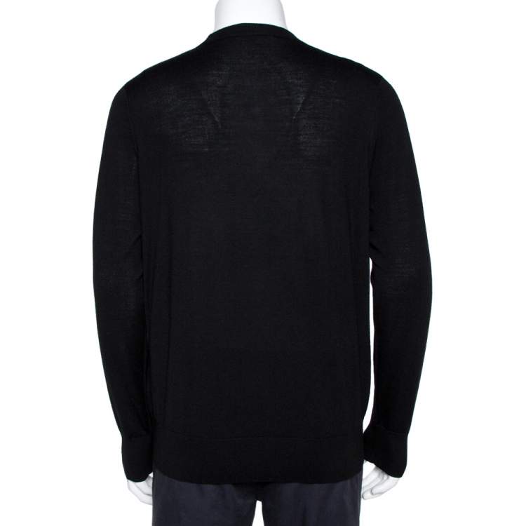 Pre Owned Givenchy Black Wool 4G Intarsia Knit Slim Fit Sweater XXL