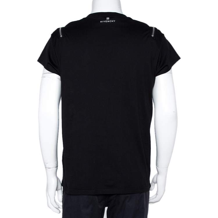 مملوكة مسبقًا Givenchy Black Cotton Zip Detail Rock Fit T-Shirt XL