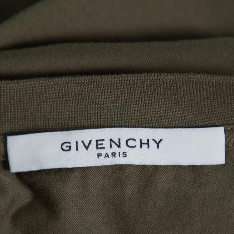 Pre Owned Givenchy Olive Green Cotton Logo Patched Columbian Fit T-Shirt XL