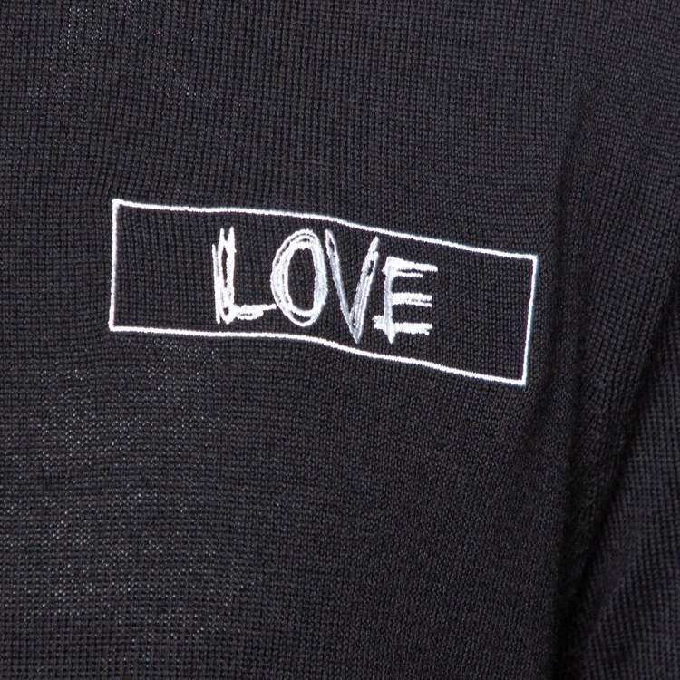 مملوكة مسبقًا Givenchy Black Wool Love Embroidered Crewneck Sweater XXL