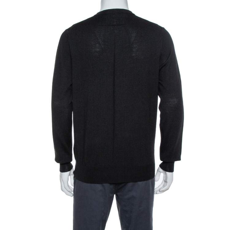 مملوكة مسبقًا Givenchy Black Wool Love Embroidered Crewneck Sweater XXL