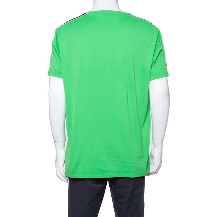 Pre Owned Givenchy Neon Green Knit Contrast Shoulder Strap Detail Crewneck T Shirt L