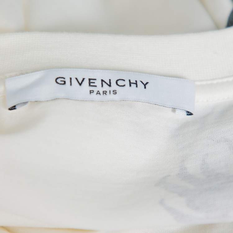 Pre Owned Givenchy Cream Cotton Dragon Logo Printed T Shirt L