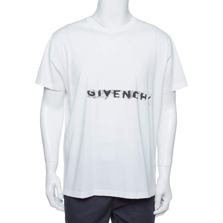 Givenchy White Cotton Logo Printed Crewneck Distressed T-Shirt L Givenchy |  TLC