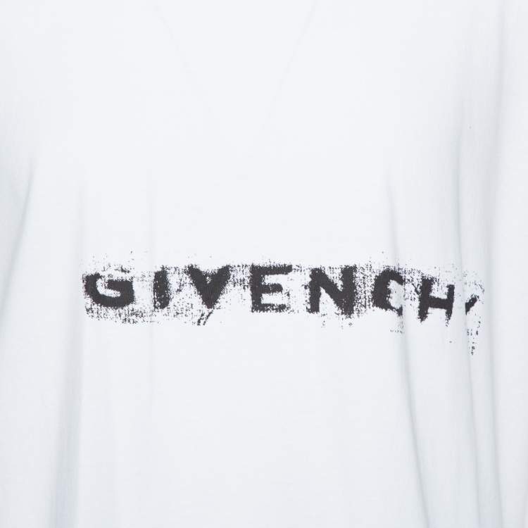 Pre Owned Givenchy White Cotton Logo Printed Crewneck Distressed T-Shirt L