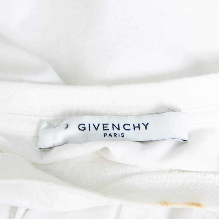 Pre Owned Givenchy White Cotton Logo Printed Crewneck Distressed T-Shirt L