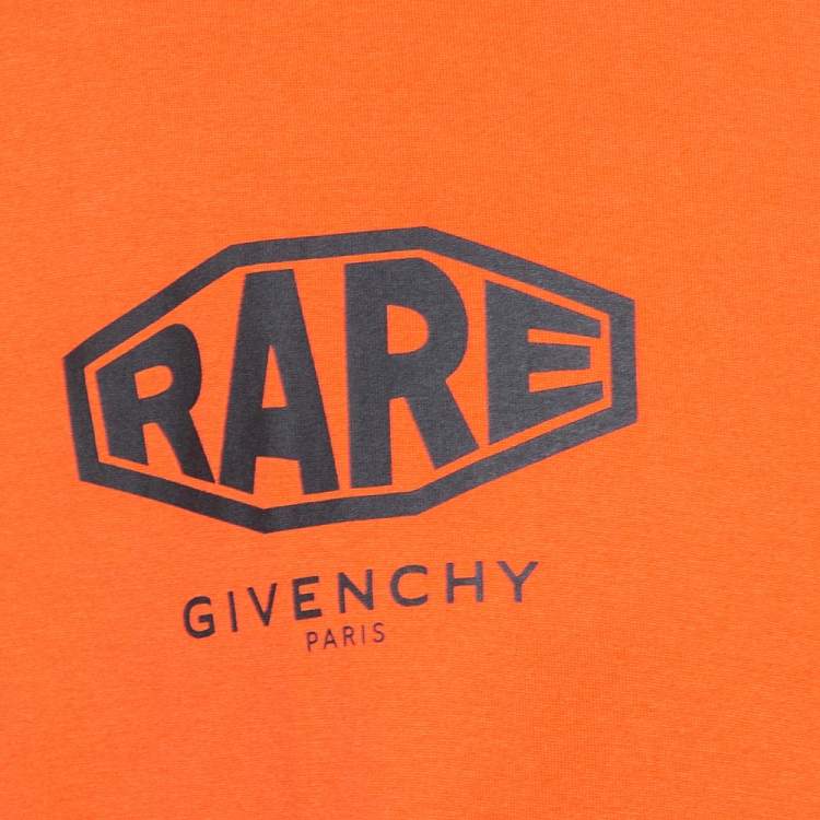 Pre Owned Givenchy Orange Cotton Logo Printed Crewneck T-shirt L