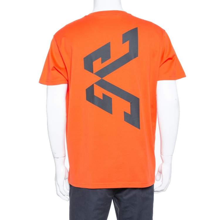 Pre Owned Givenchy Orange Cotton Logo Printed Crewneck T-shirt L