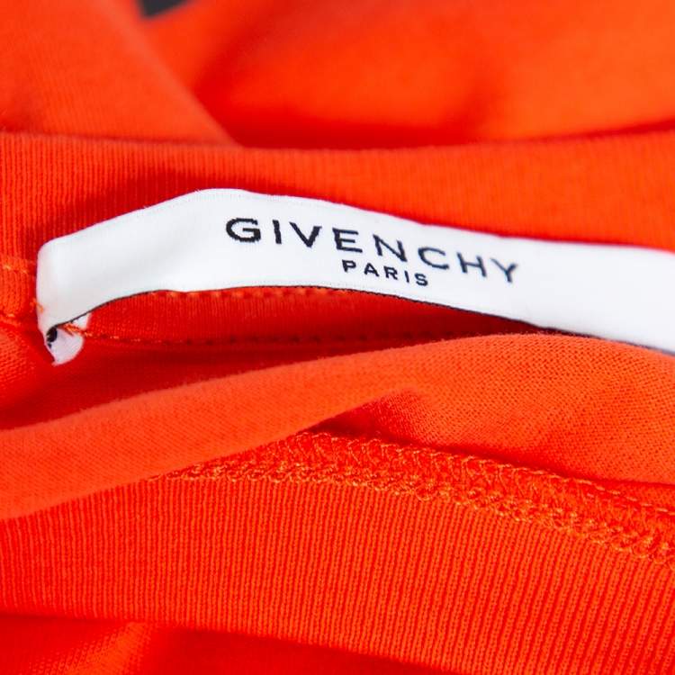 Pre Owned Givenchy Orange Cotton Logo Printed Crewneck T-shirt L