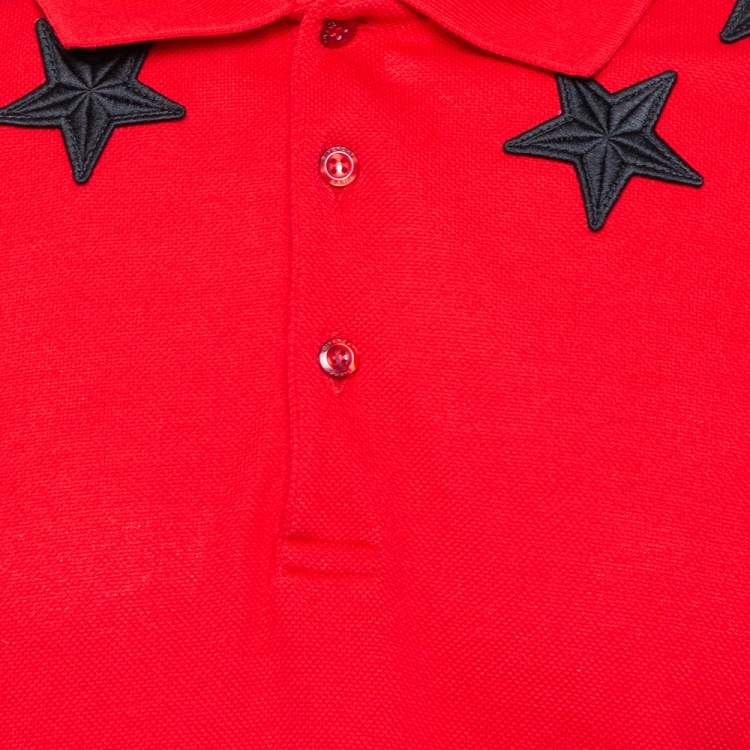 Pre Owned Givenchy Red Cotton Pique Star Embroidered Polo T Shirt XXL
