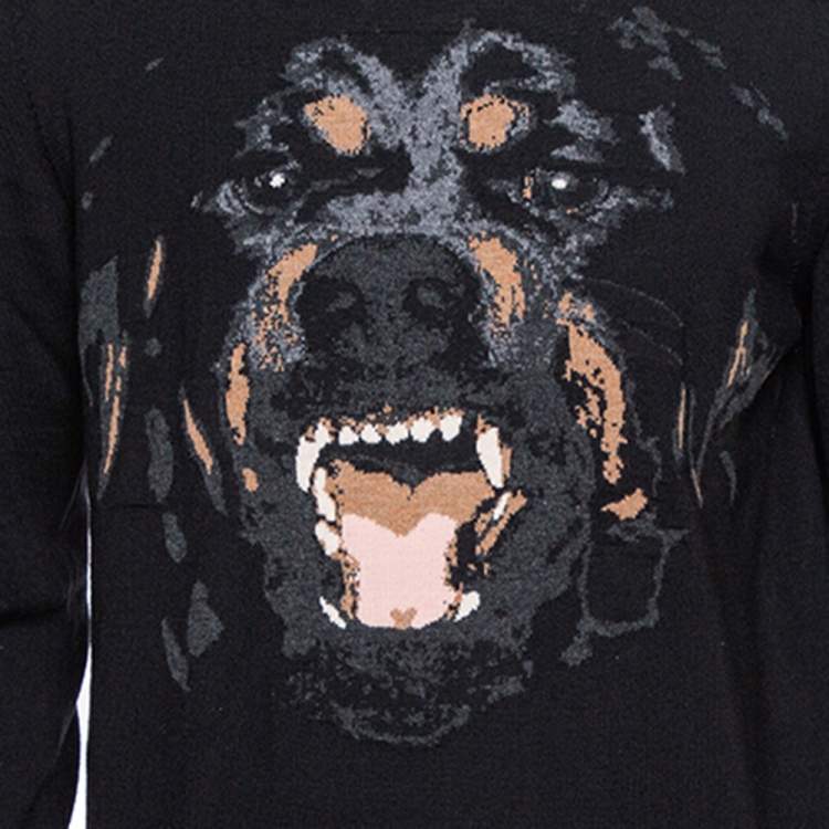 Pre Owned Givenchy Black Wool Rottweiler Intarsia Knit Sweater L