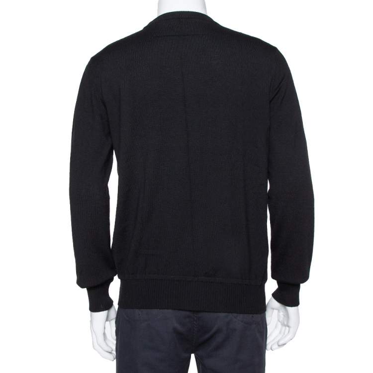 Pre Owned Givenchy Black Wool Rottweiler Intarsia Knit Sweater L