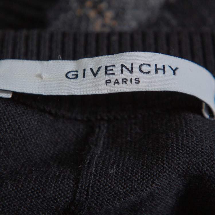 Pre Owned Givenchy Black Wool Rottweiler Intarsia Knit Sweater L