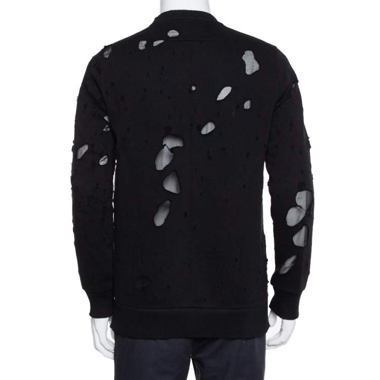 Pre Owned Givenchy Black Knit Logo Printed Distressed Sweatshirt S